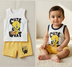 Cute Cartoon Kids Summer Co-Ord Set | Sleeveless T-Shirt & Shorts | CHUNZO Kids