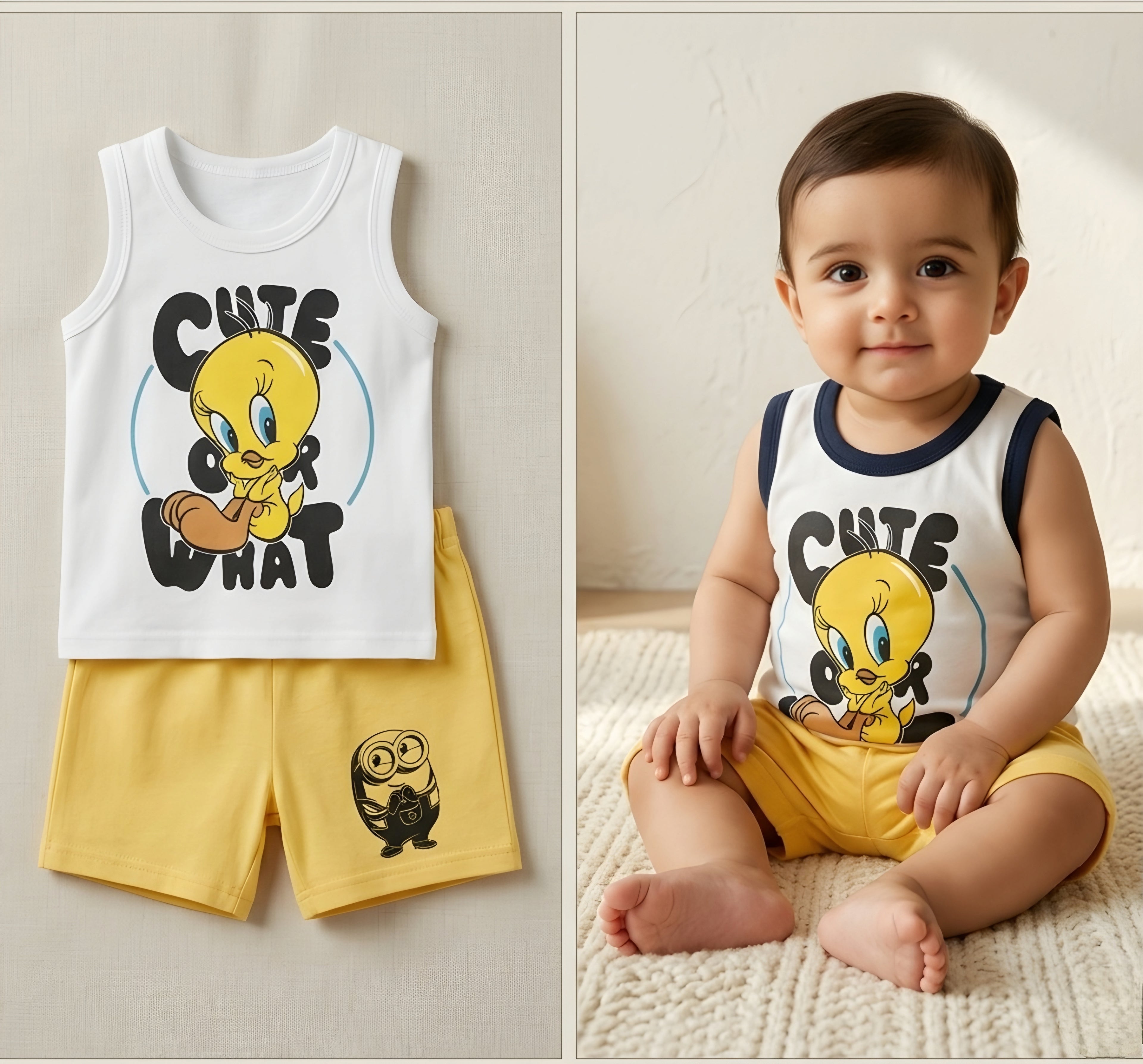 Cute Cartoon Kids Summer Co-Ord Set | Sleeveless T-Shirt & Shorts | CHUNZO Kids