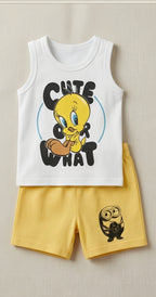 Cute Cartoon Kids Summer Co-Ord Set | Sleeveless T-Shirt & Shorts | CHUNZO Kids