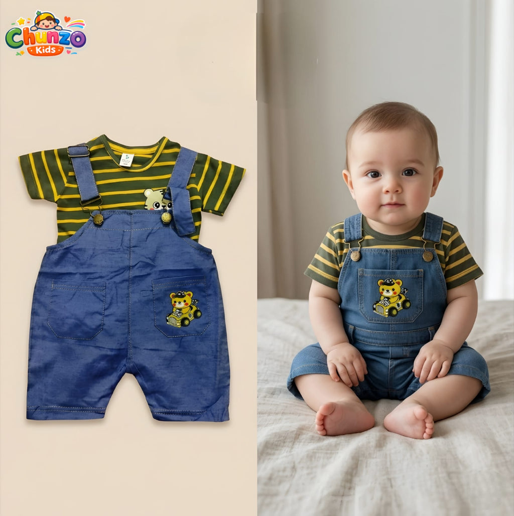 Tiny Rider Bear Motif Dungaree Set | Premium Kids Streetwear – Chunzo Kids