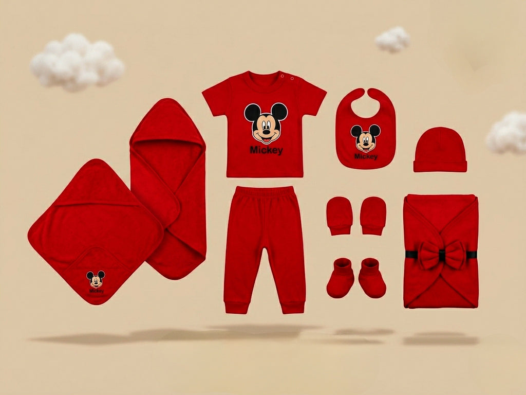 Mickey Mouse 10-Piece Newborn Gift Set | Premium Red Baby Essentials – Chunzo Kids