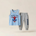 Boys Spider-Man Sleeveless T-Shirt & Jogger Pants Set – Yellow & Grey Kids Summer Outfit