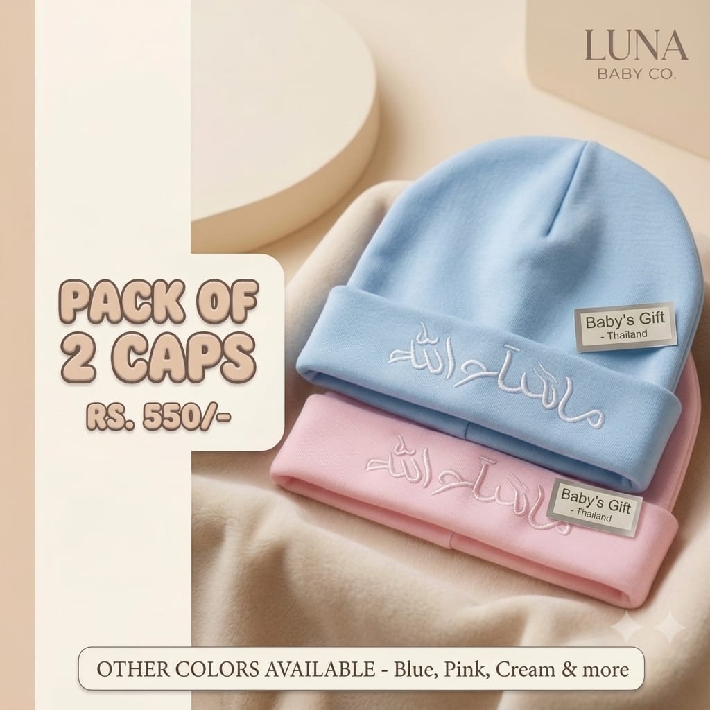 Chunzo Kids Pack of 2 "Mashallah" Embroidered Baby Caps