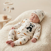 Cozy Safari & Panda Baby Lounge Set (Top, Bottom & Matching Beanie)