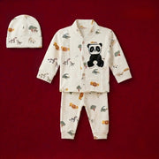 Cozy Safari & Panda Baby Lounge Set (Top, Bottom & Matching Beanie)
