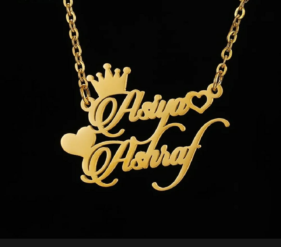 Custom Crown & Star Double Name Necklace – Gold Plated