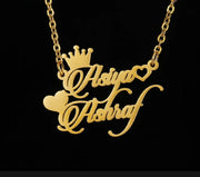 Custom Crown & Star Double Name Necklace – Gold Plated