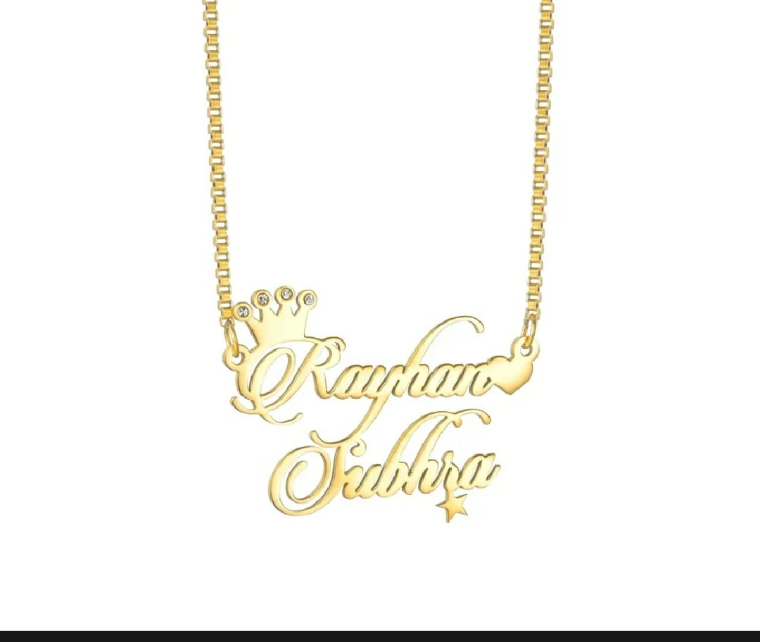 Custom Crown & Star Double Name Necklace – Gold Plated