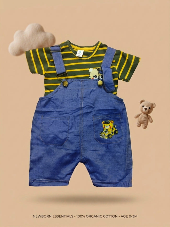 Tiny Rider Bear Motif Dungaree Set | Premium Kids Streetwear – Chunzo Kids Main Image