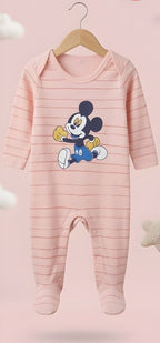 MickeyJoy Baby Footie Romper | Pink Striped Infant Sleepsuit – Chunzo Kids