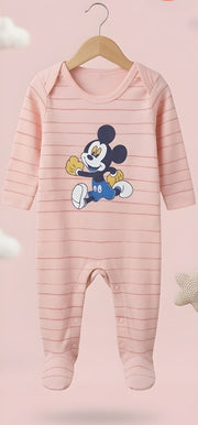 MickeyJoy Baby Footie Romper | Pink Striped Infant Sleepsuit – Chunzo Kids