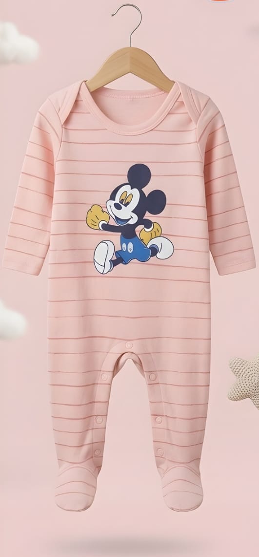 MickeyJoy Baby Footie Romper | Pink Striped Infant Sleepsuit – Chunzo Kids Main Image