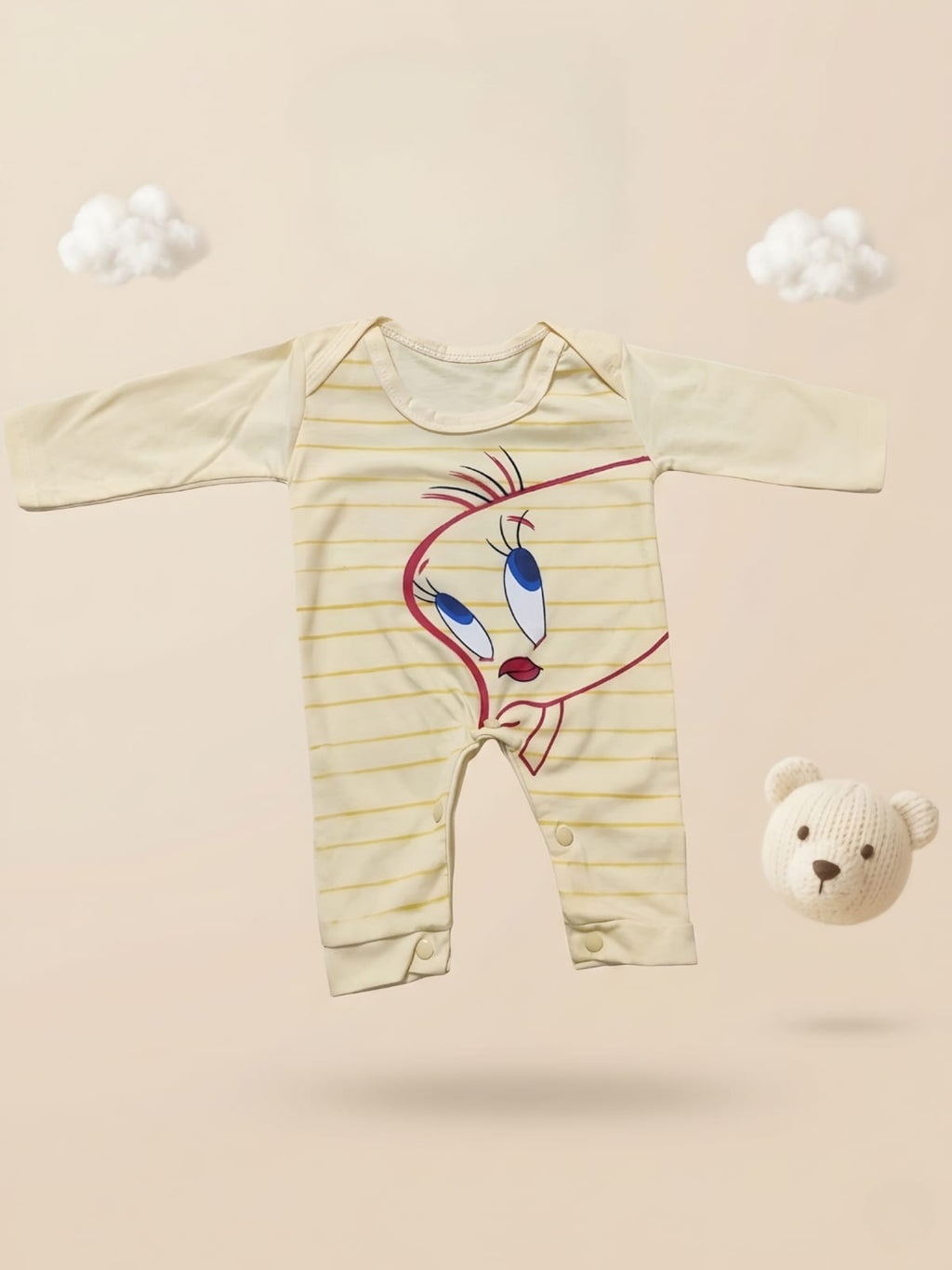 Little Tweet Luxury Baby Romper | Cream & Yellow Striped Onesie – Chunzo Kids