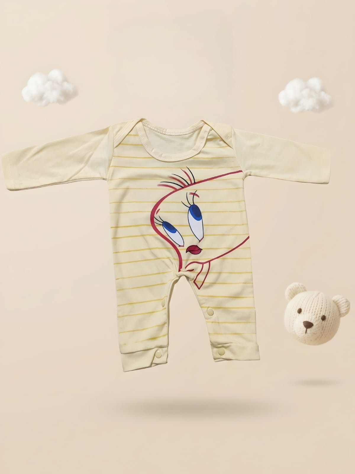 Little Tweet Luxury Baby Romper | Cream & Yellow Striped Onesie – Chunzo Kids