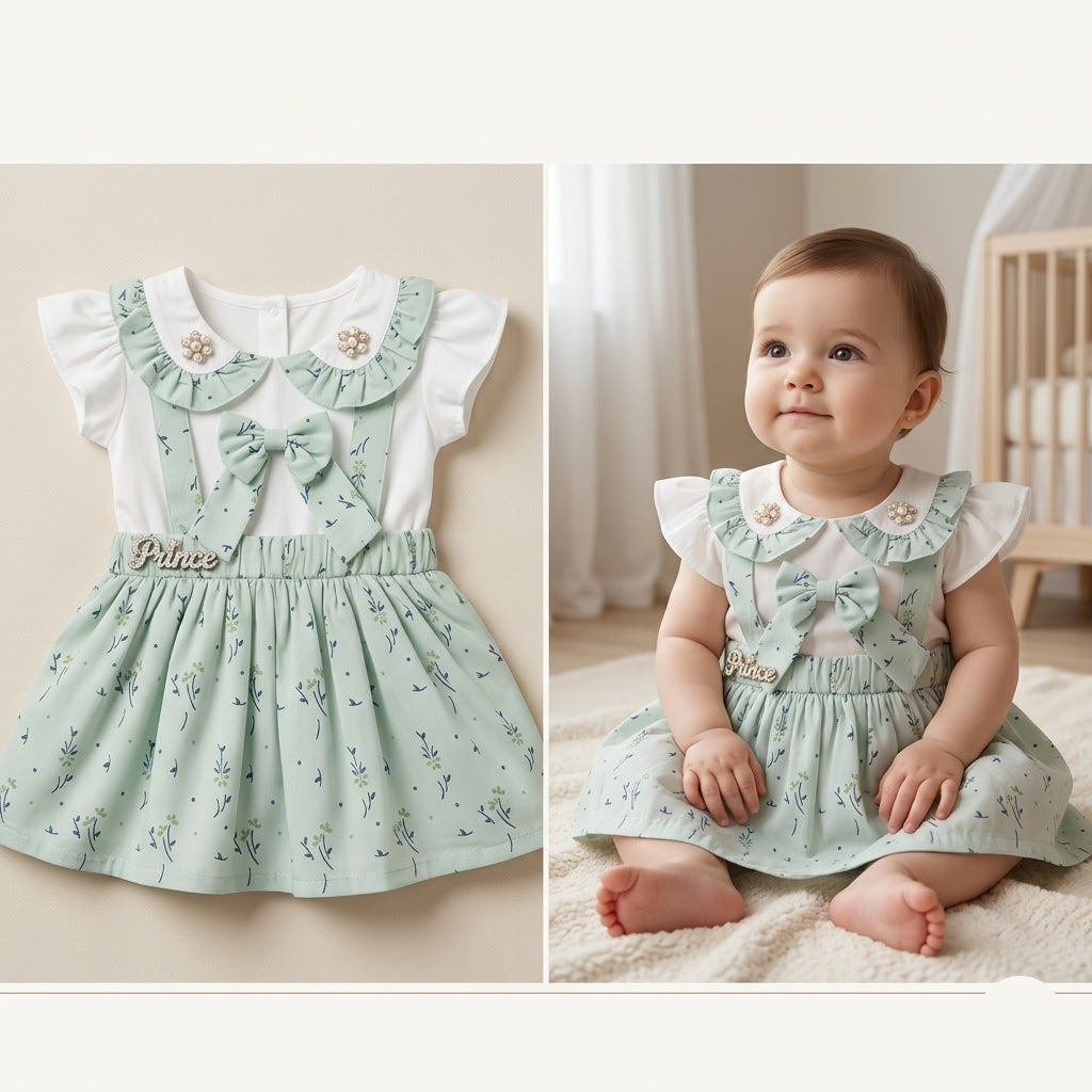 Baby Girl "Princess" Floral Suspender Dress Set | Elegant Flutter Sleeve Party Dress