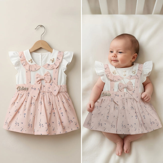Baby Girl "Princess" Floral Suspender Dress Set | Elegant Flutter Sleeve Party Dress Main Image