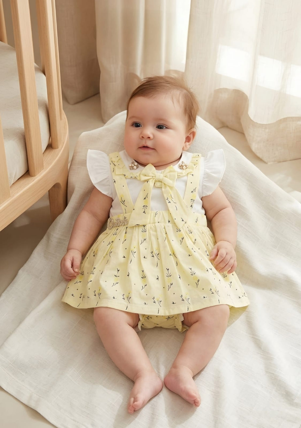 Baby Girl "Princess" Floral Suspender Dress Set | Elegant Flutter Sleeve Party Dress