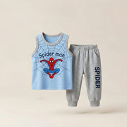 Boys Spider-Man Sleeveless T-Shirt & Jogger Pants Set – Yellow & Grey Kids Summer Outfit