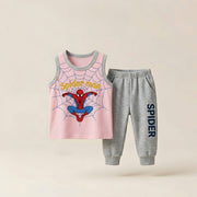 Boys Spider-Man Sleeveless T-Shirt & Jogger Pants Set – Yellow & Grey Kids Summer Outfit