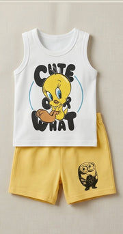 Cute Cartoon Kids Summer Co-Ord Set | Sleeveless T-Shirt & Shorts | CHUNZO Kids
