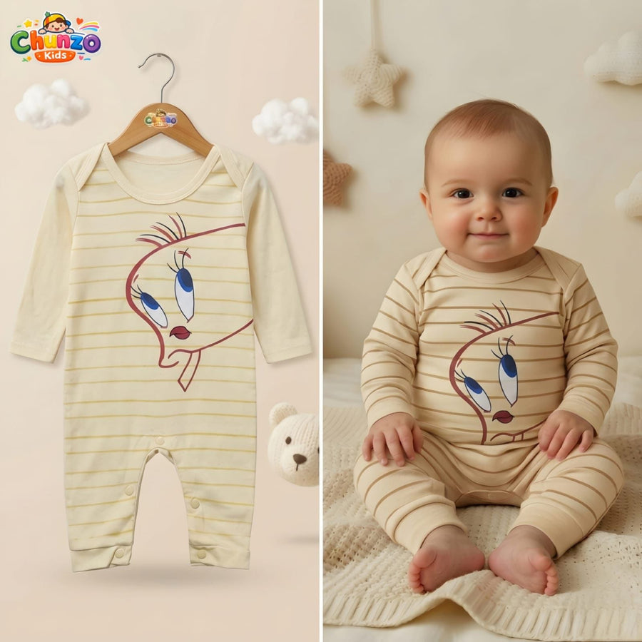 Little Tweet Luxury Baby Romper | Cream & Yellow Striped Onesie – Chunzo Kids