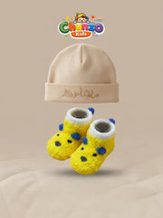My First Masha'Allah Gift Set – Embroidered Cap & Animal Booties (0–3M)
