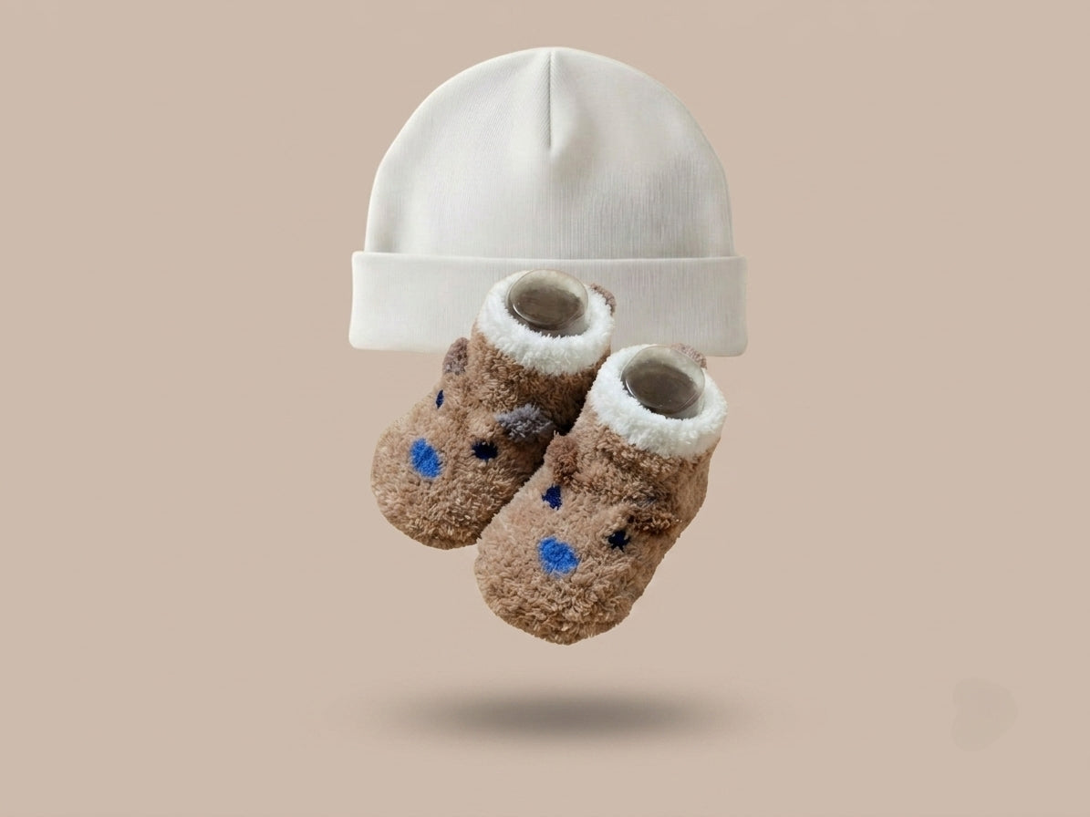 My First Masha'Allah Gift Set – Embroidered Cap & Animal Booties (0–3M)