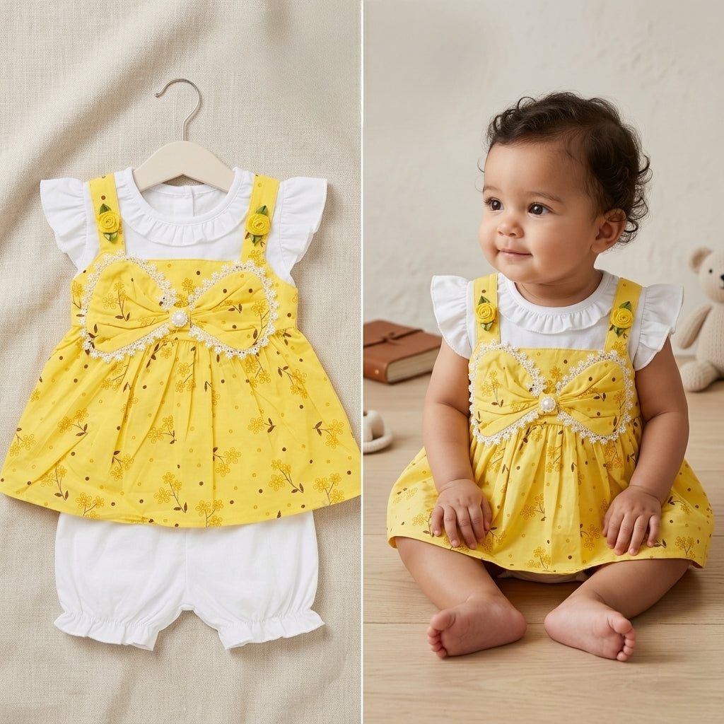 Baby Girl "Princess" Floral Suspender Dress Set | Elegant Flutter Sleeve Party Dress