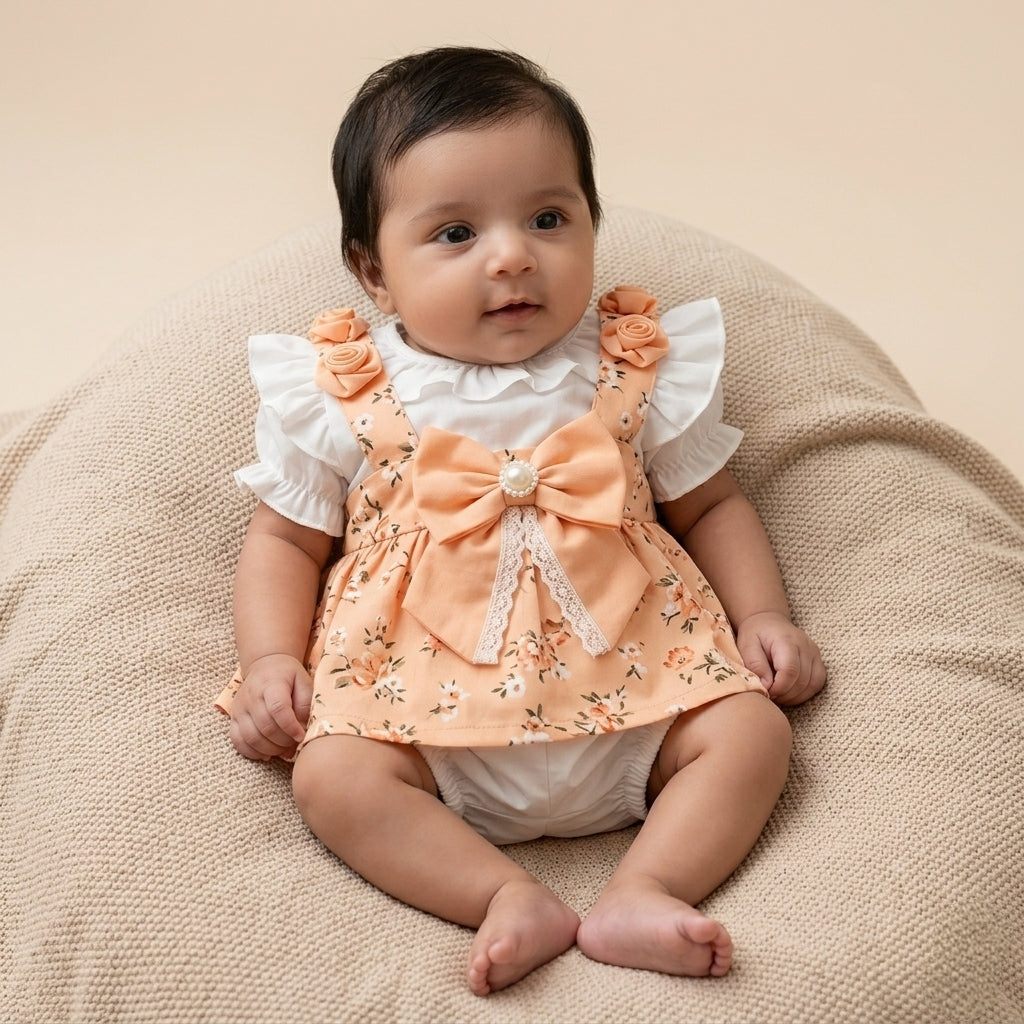 Baby Girl "Princess" Floral Suspender Dress Set | Elegant Flutter Sleeve Party Dress